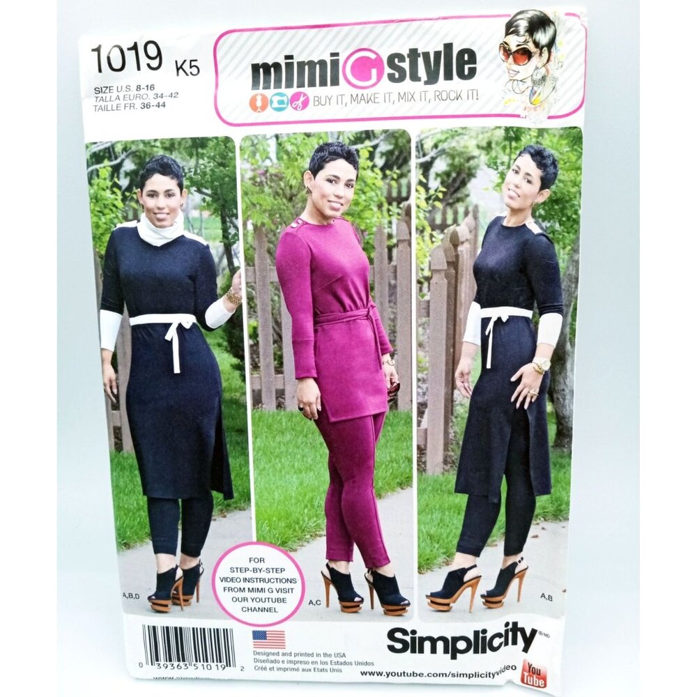Mimi G Tunic Dress Side Slits Pants Simplicity 1019 Sewing Pattern SZ 8-16 Uncut